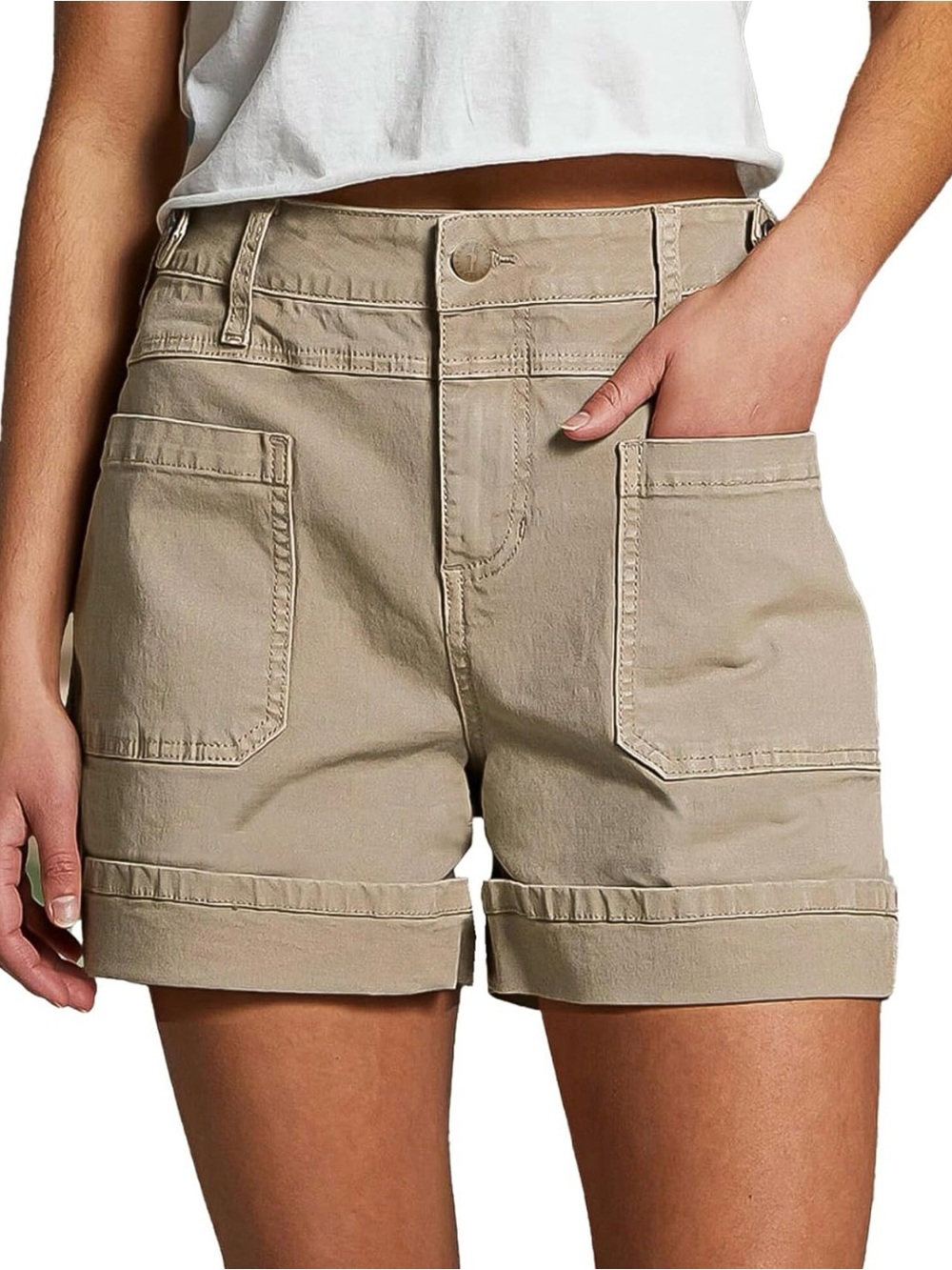 Flamingals Cargo Mid Rise Roll Hem Summer Shorts L PS3-7
